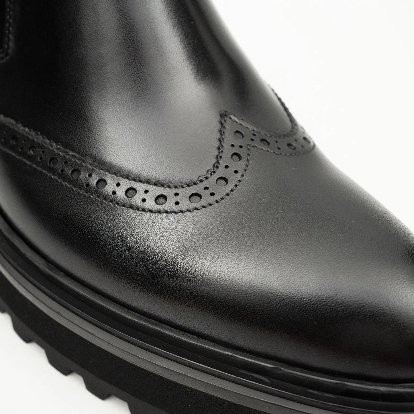 Black Brogue Leather Chelsea Boots