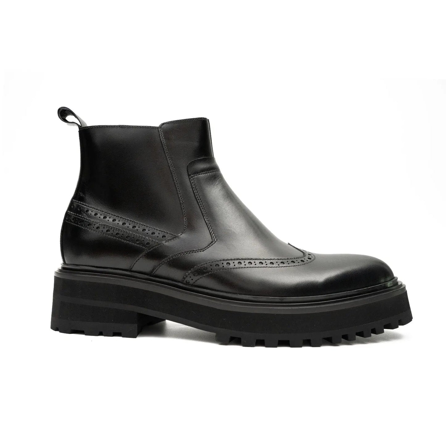 Black Brogue Leather Chelsea Boots