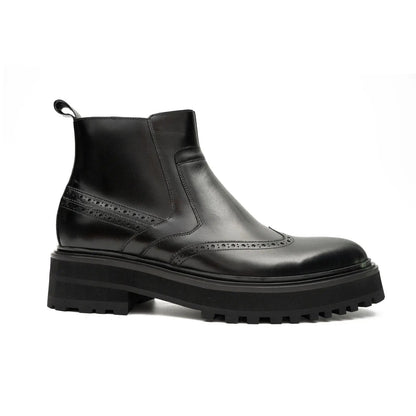 Black Brogue Leather Chelsea Boots
