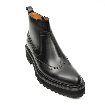 Black Brogue Leather Chelsea Boots