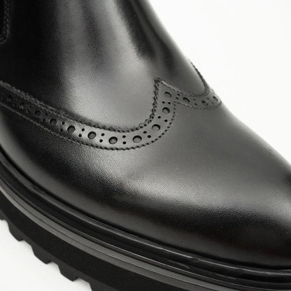 Black Brogue Leather Chelsea Boots