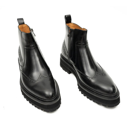 Black Brogue Leather Chelsea Boots