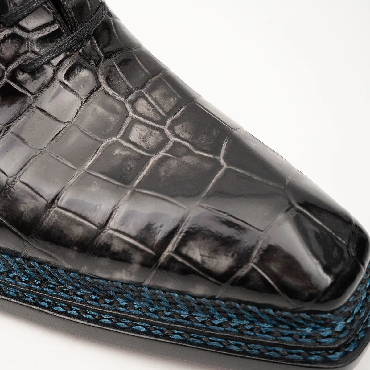 Black Grey Crocodile Oxford Shoes Goodyear Norwegian 8018