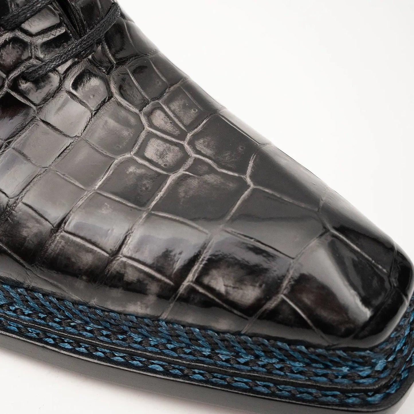 Black Grey Crocodile Oxford Shoes Goodyear Norwegian 8018