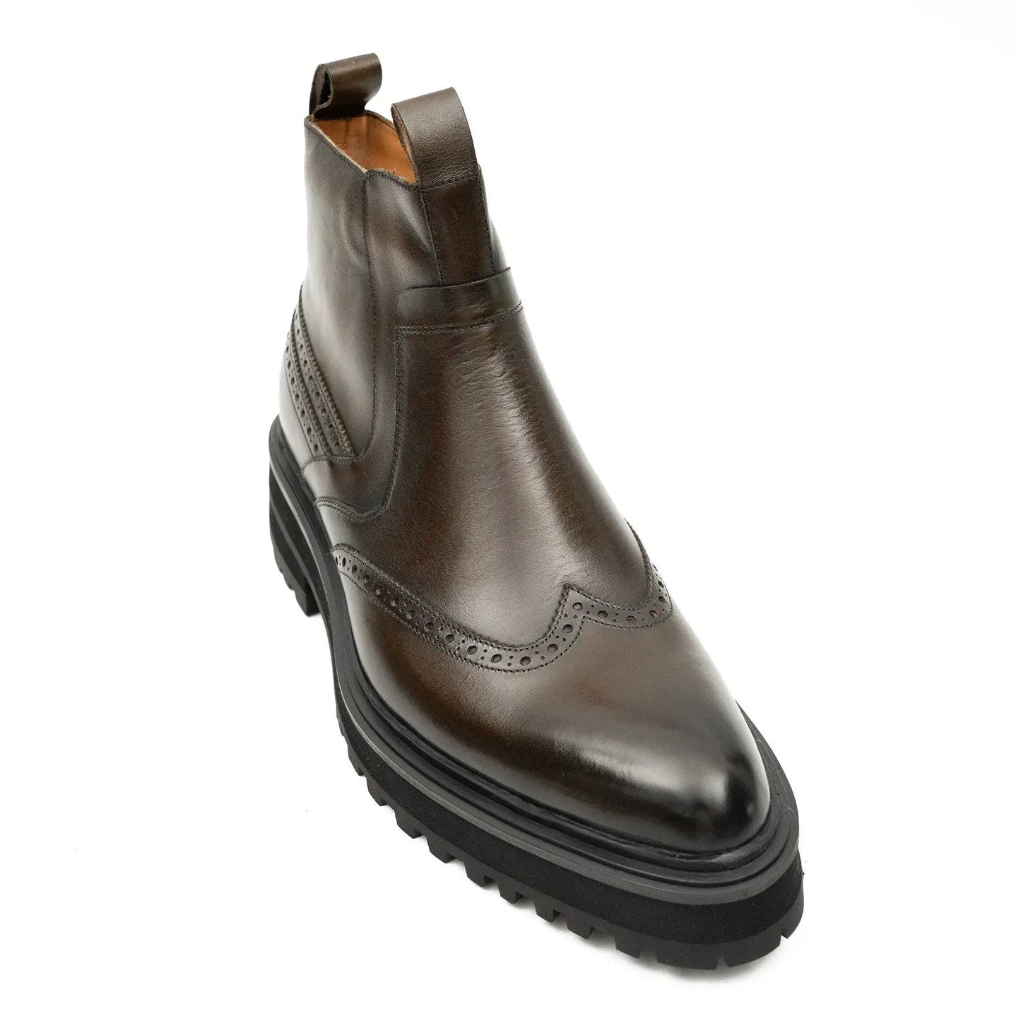 Brown Brogue Leather Chelsea Boots