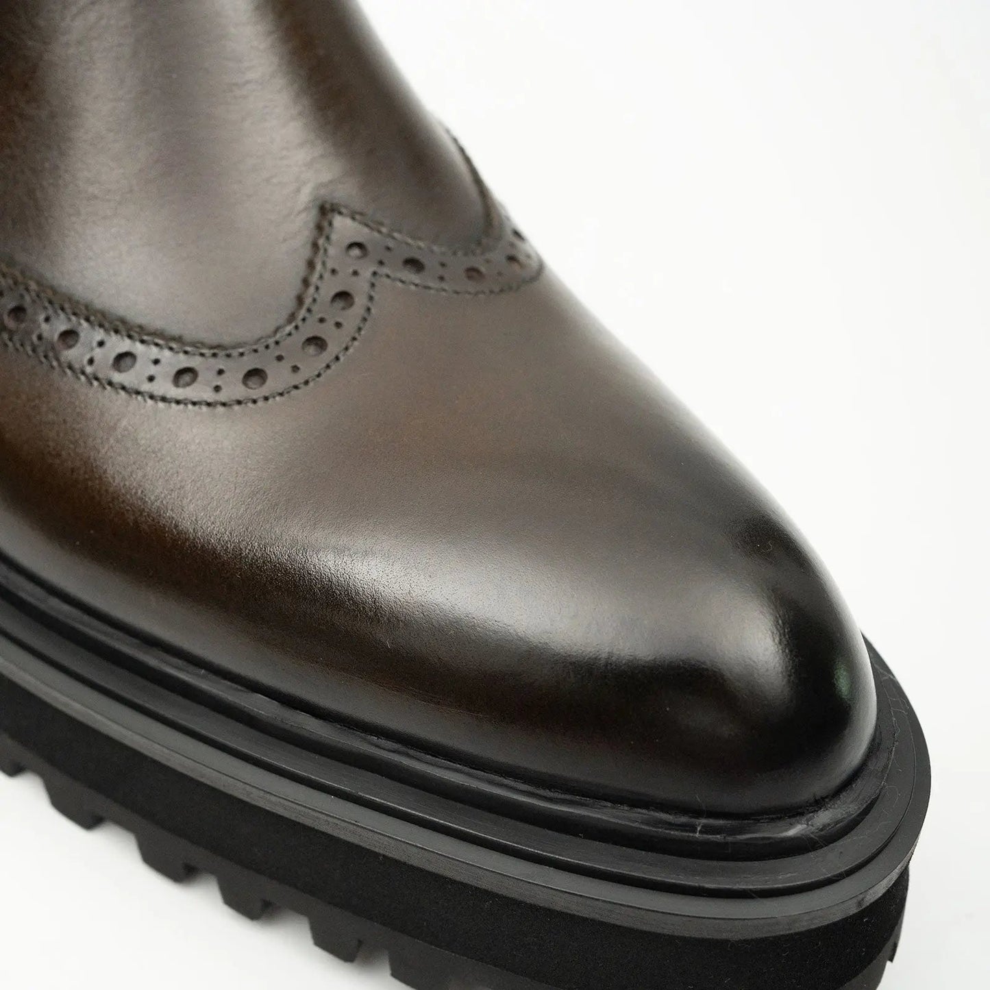 Brown Brogue Leather Chelsea Boots