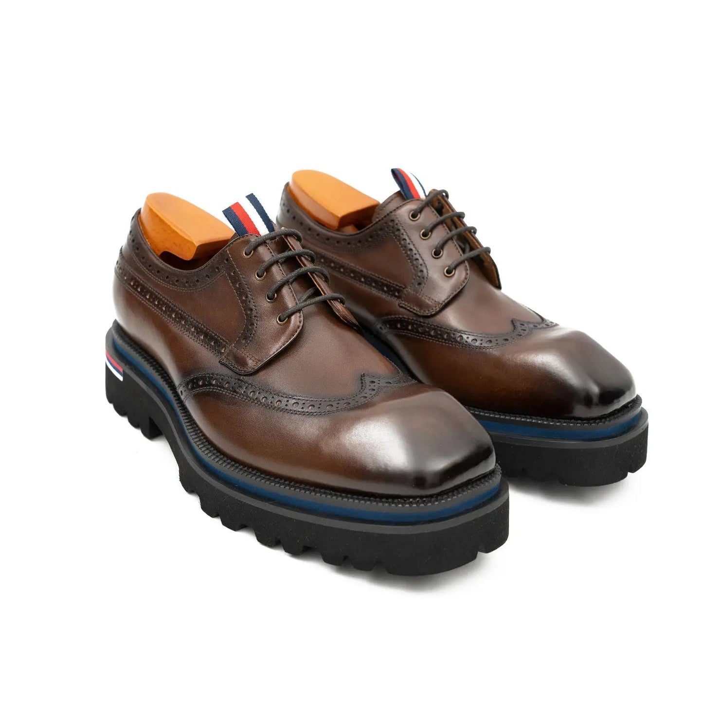 Handcrafted Square Toe Brogue Shoes with Thick Sole Coffee