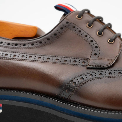 Handcrafted Square Toe Brogue Shoes with Thick Sole Coffee