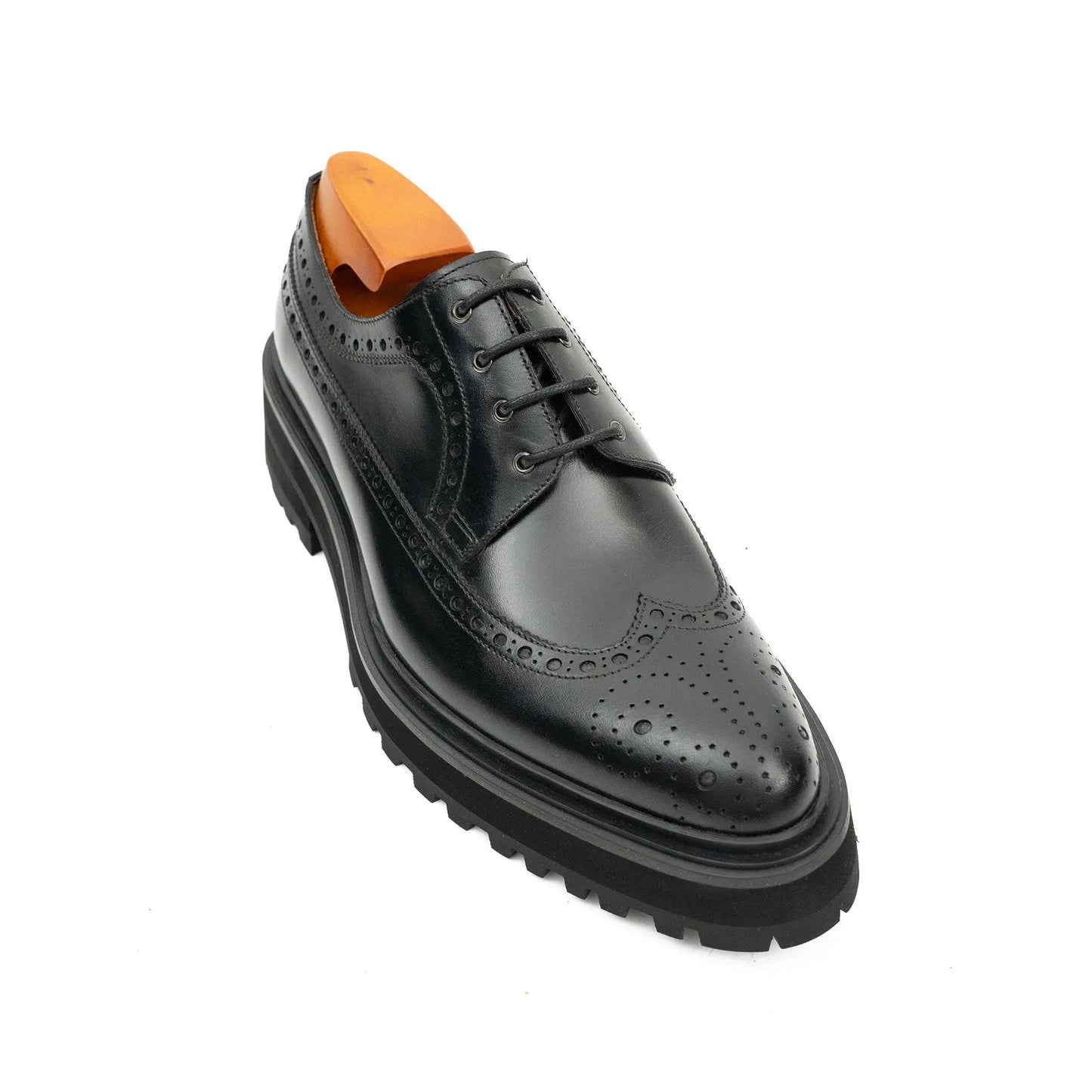 Handmade Chunky - sole Brogue Shoes Black