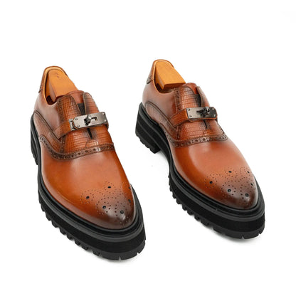 Men's Brogue Detail Leather Loafers Brown