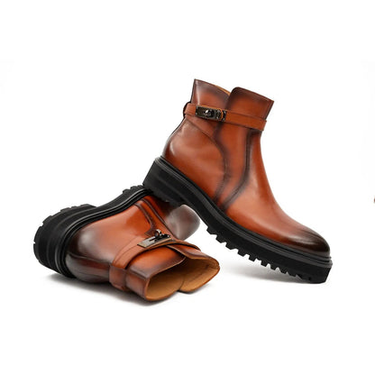 Men's Brown Calfskin Buckle Chelsea Boots