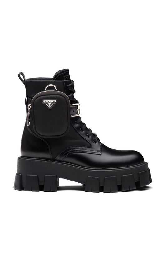 Prada Pouch Detailed Leather Lace-Up Boots