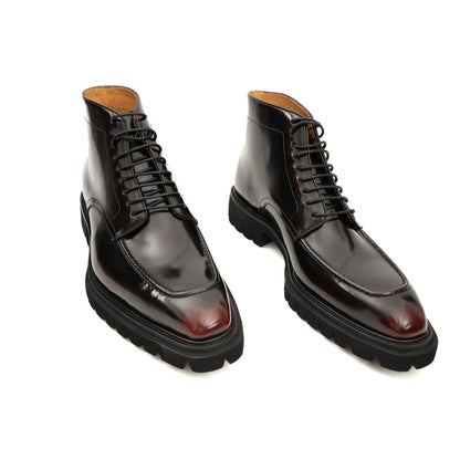 Wine Patent Lug Sole Ankle Boot