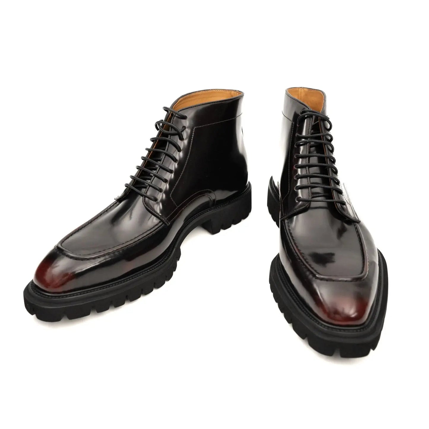 Wine Patent Lug Sole Ankle Boot